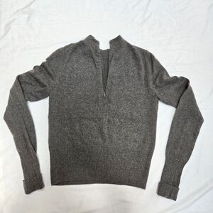 Inhabit 100% Cashmere Dark Heathered Grey Ling Sleeve Half Zip Crewneck Swester